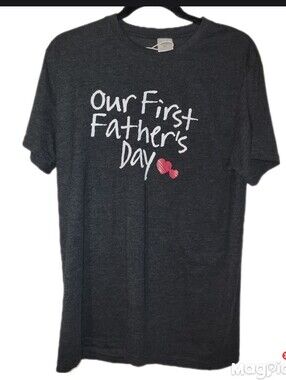Our First Father's Day Gray Short Sleeve Med Cotton Blend New Dad Gift For Dad